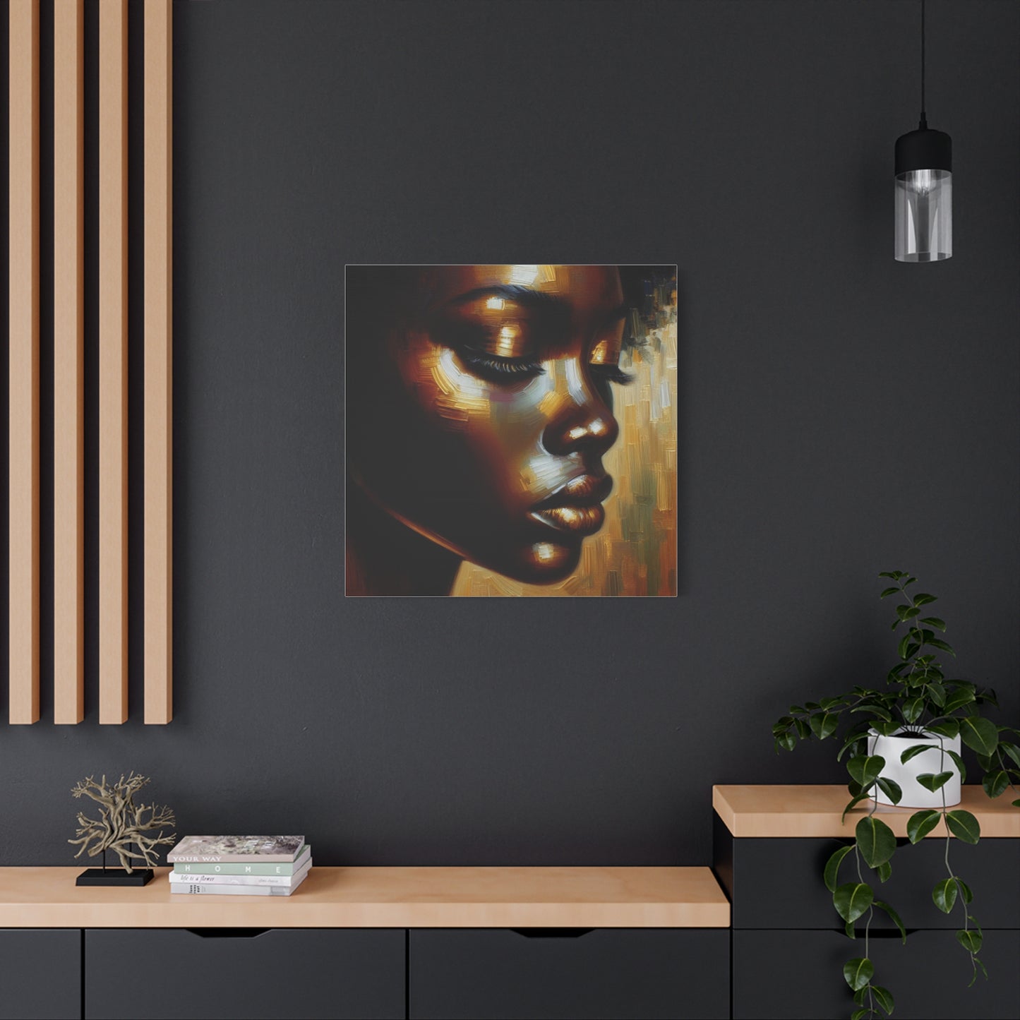African Woman , Gold, Bronze, Black , abstract Impressionism , Giclée Print Canvas