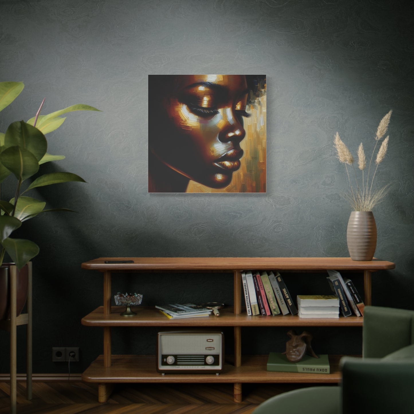 African Woman , Gold, Bronze, Black , abstract Impressionism , Giclée Print Canvas
