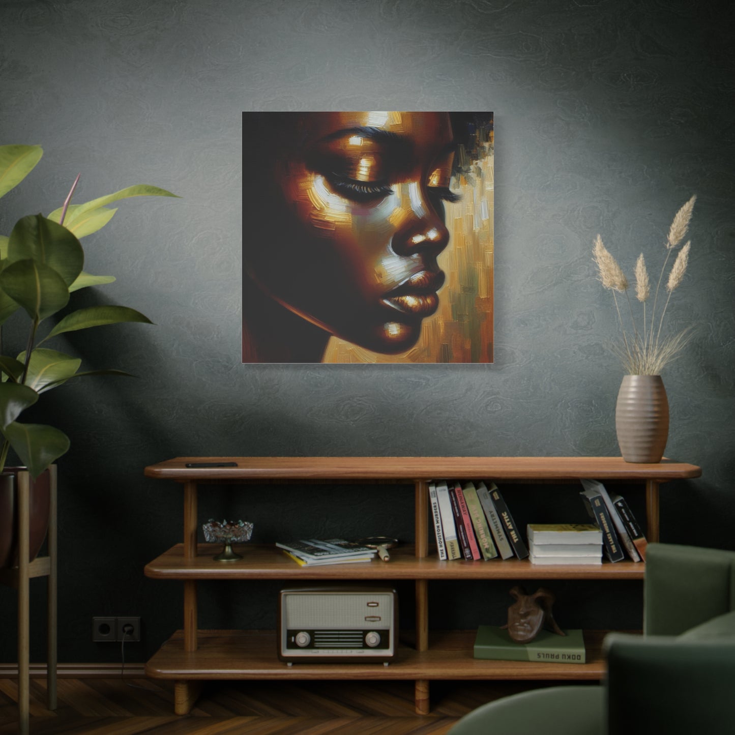 African Woman , Gold, Bronze, Black , abstract Impressionism , Giclée Print Canvas