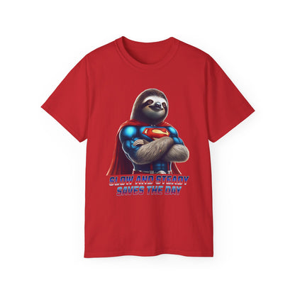 "Slow and Steady Saves the Day" Superhero Sloth - Unisex Ultra Cotton Tee