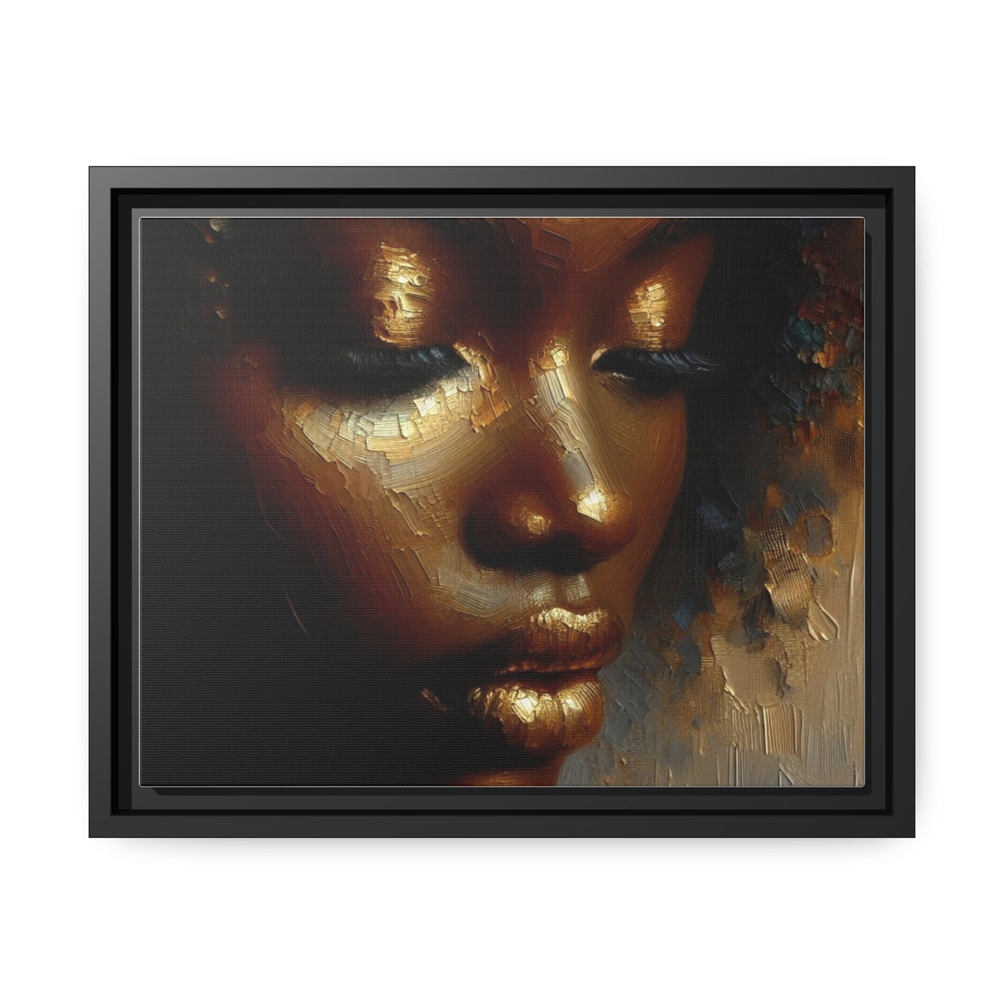 African woman , Gold , Bronze , Black , abstract Impressionism, Matte Canvas, Black Frame