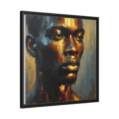 African man , portrait , gold bronze , black , Matte Canvas, Black Frame, wall decoration painting