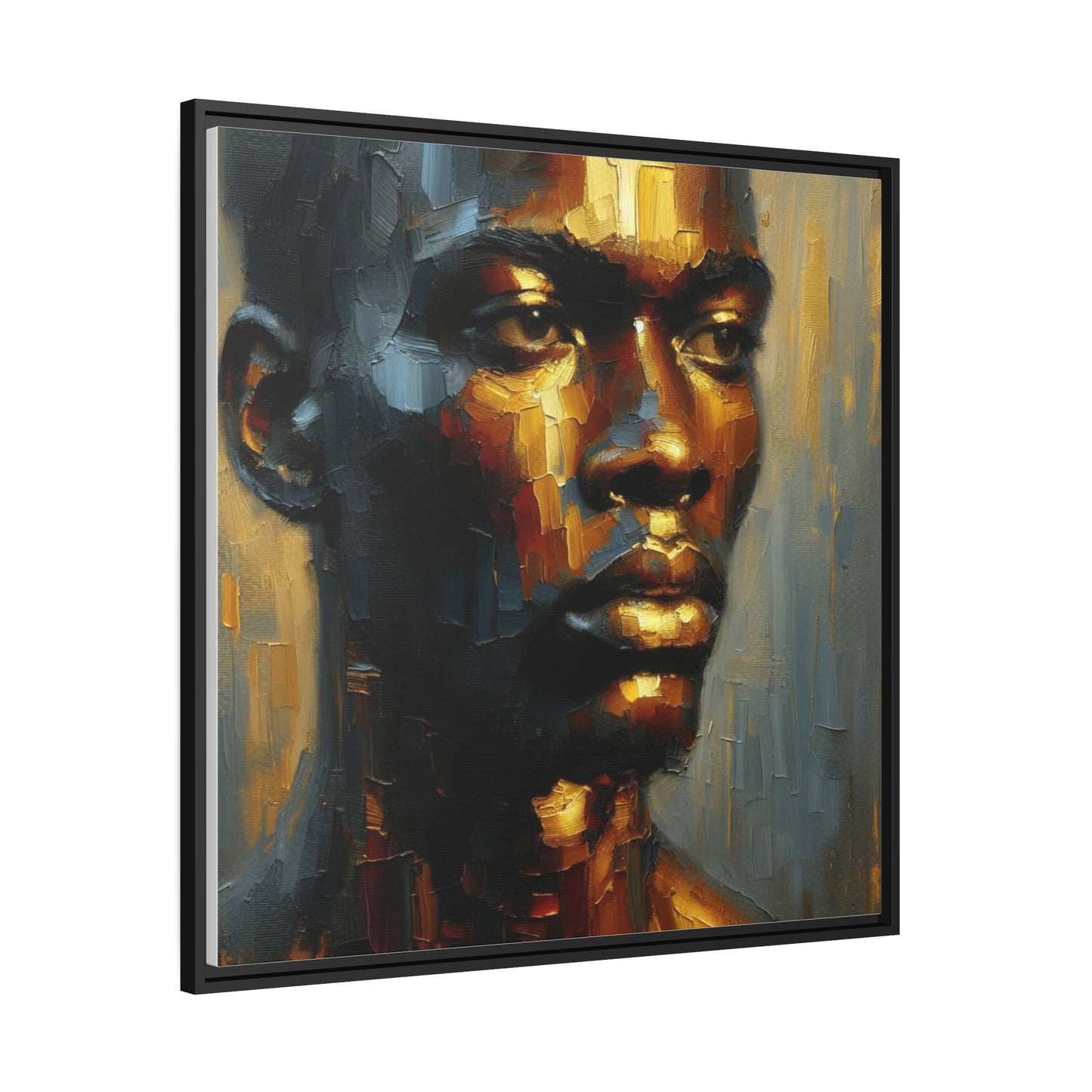 African man , portrait , gold bronze , black , Matte Canvas, Black Frame, wall decoration painting