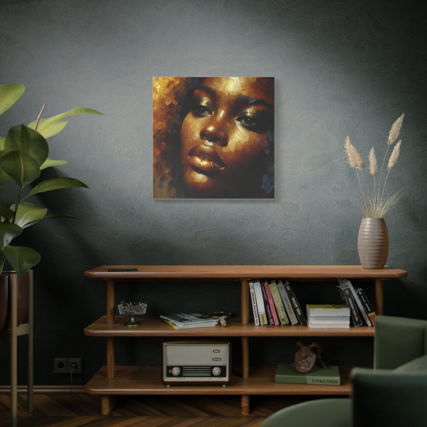 African Woman , Gold, Bronze, Black , abstract Impressionism , Giclée Print Canvas