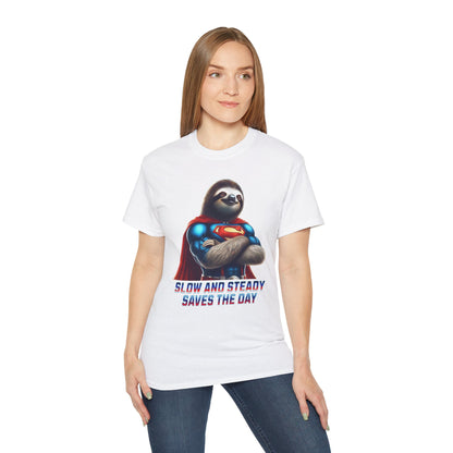 "Slow and Steady Saves the Day" Superhero Sloth - Unisex Ultra Cotton Tee