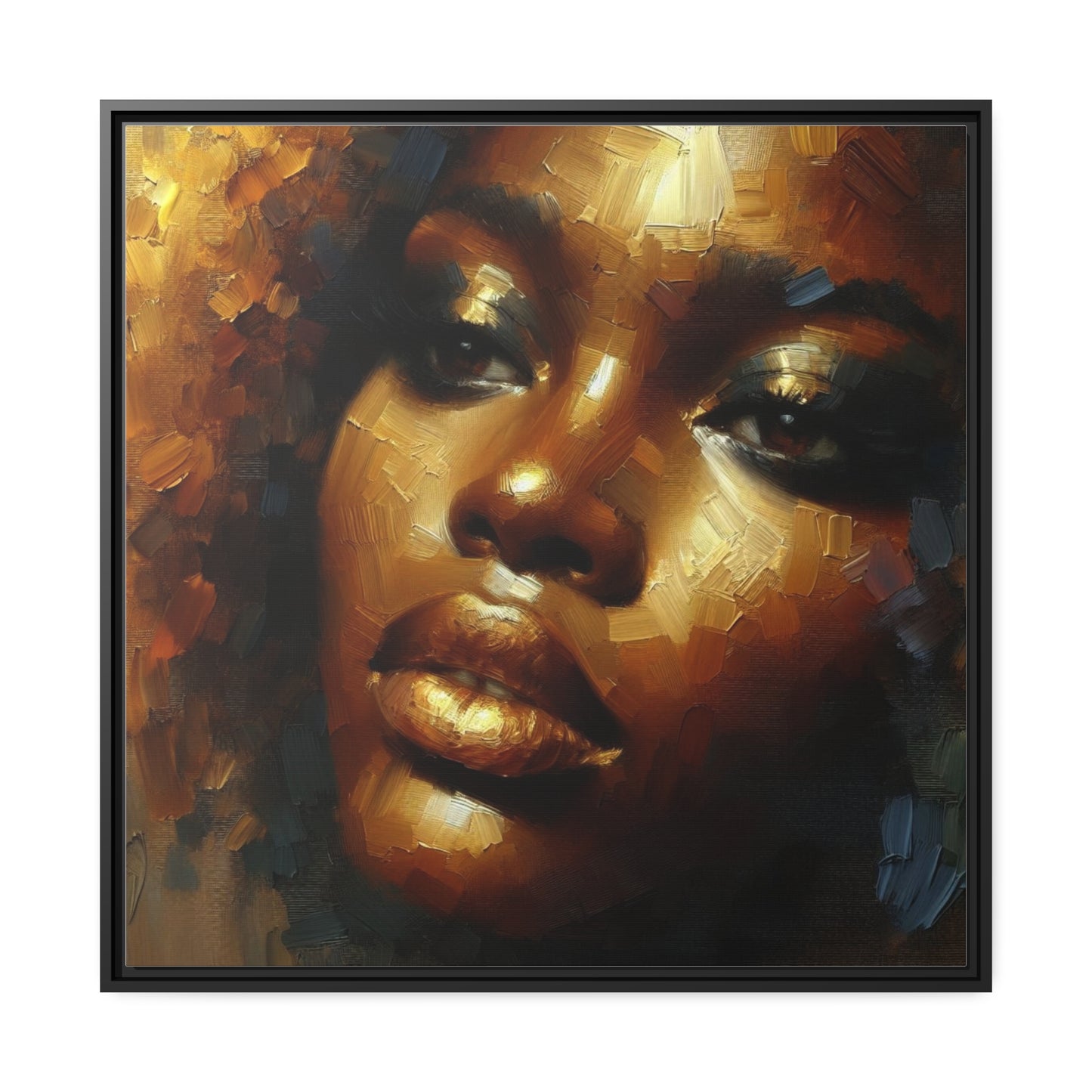 African Woman , portrait , Gold , Bronze , abstact Impressionism , Matte Canvas, Black Frame