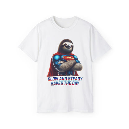 "Slow and Steady Saves the Day" Superhero Sloth - Unisex Ultra Cotton Tee