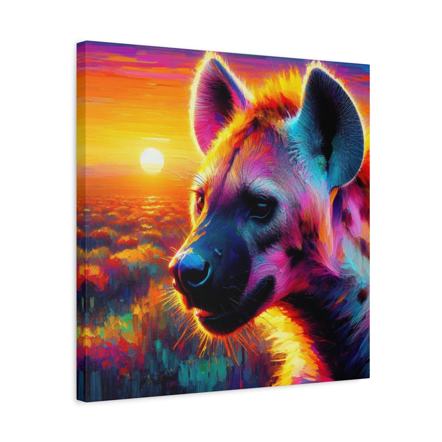 Hyena at sunrise  -  Portrait , abstract Impressionism , bright and vibrant colors , Oil painting on canvas print  , wall art ,