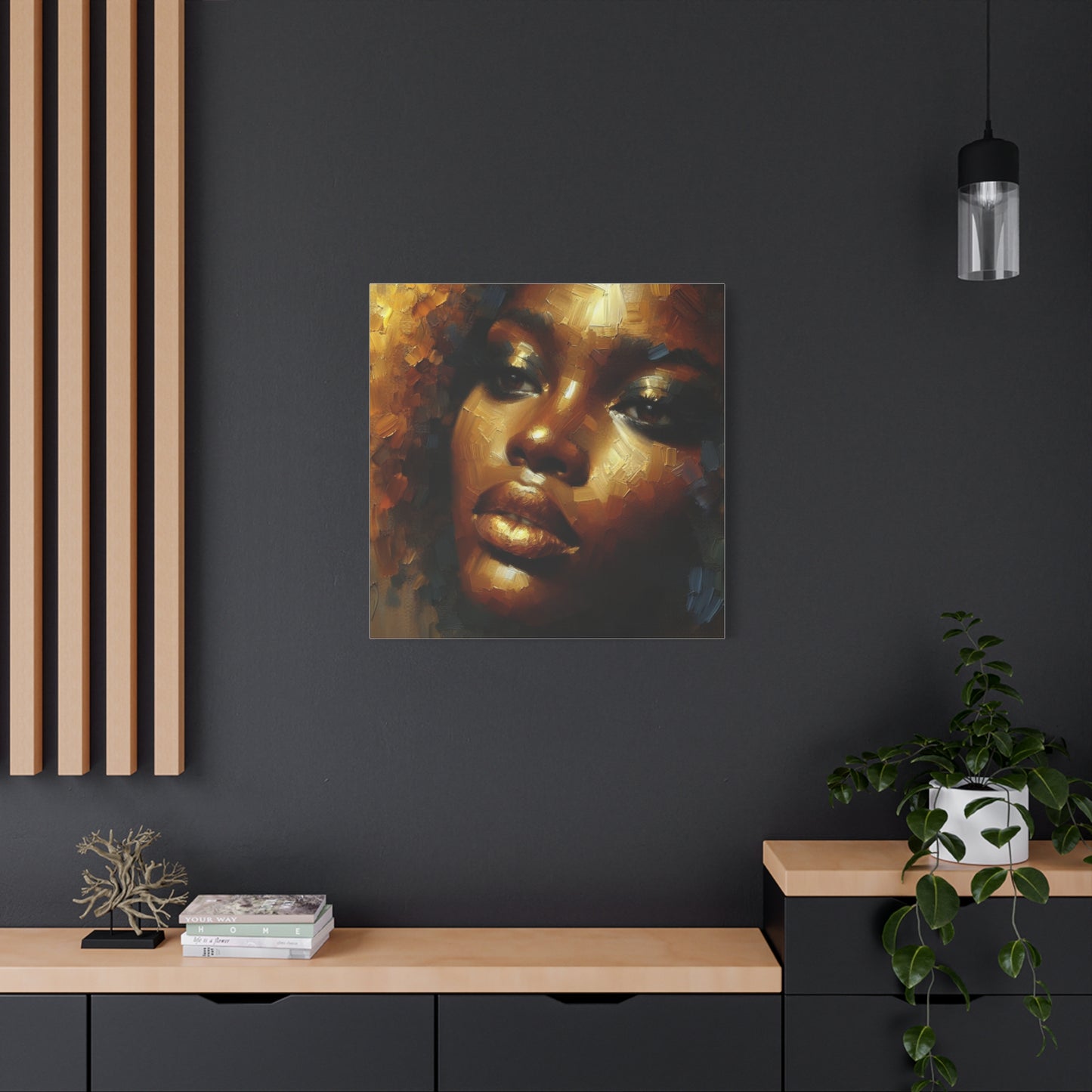 African Woman , Gold, Bronze, Black , abstract Impressionism , Giclée Print Canvas