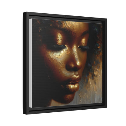 African woman , Gold , Bronze , Black , abstract Impressionism, Matte Canvas, Black Frame