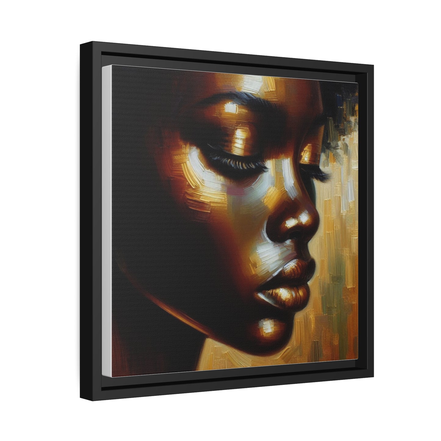 African woman , portrait , gold , bronze and black , abstract Impressionism, Matte Canvas, Black Frame