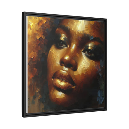 African Woman , portrait , Gold , Bronze , abstact Impressionism , Matte Canvas, Black Frame