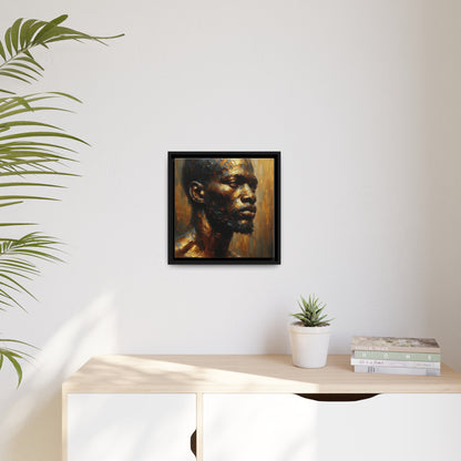 African Man , Portrait , Gold , Bronze , Black , abstract Impressionism , Matte Canvas, Black Frame