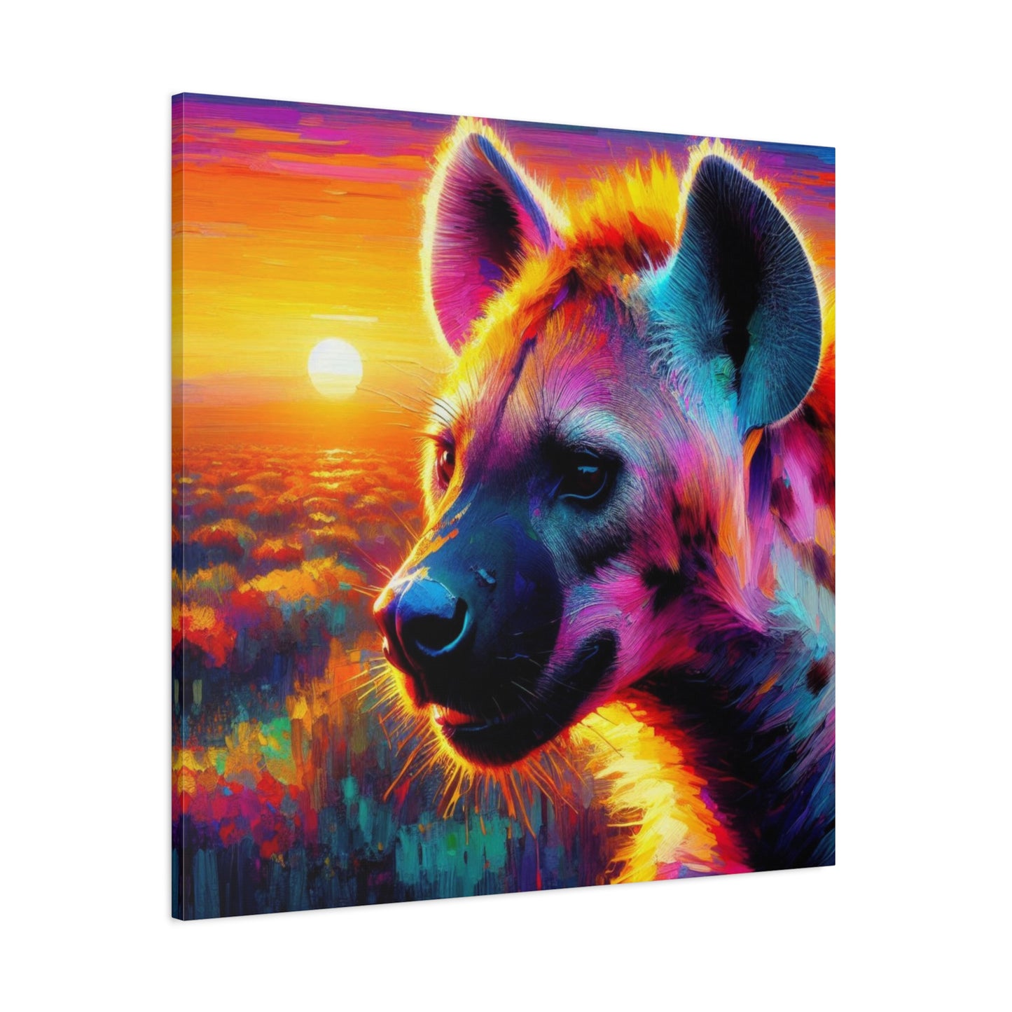 Hyena at sunrise  -  Portrait , abstract Impressionism , bright and vibrant colors , Oil painting on canvas print  , wall art ,