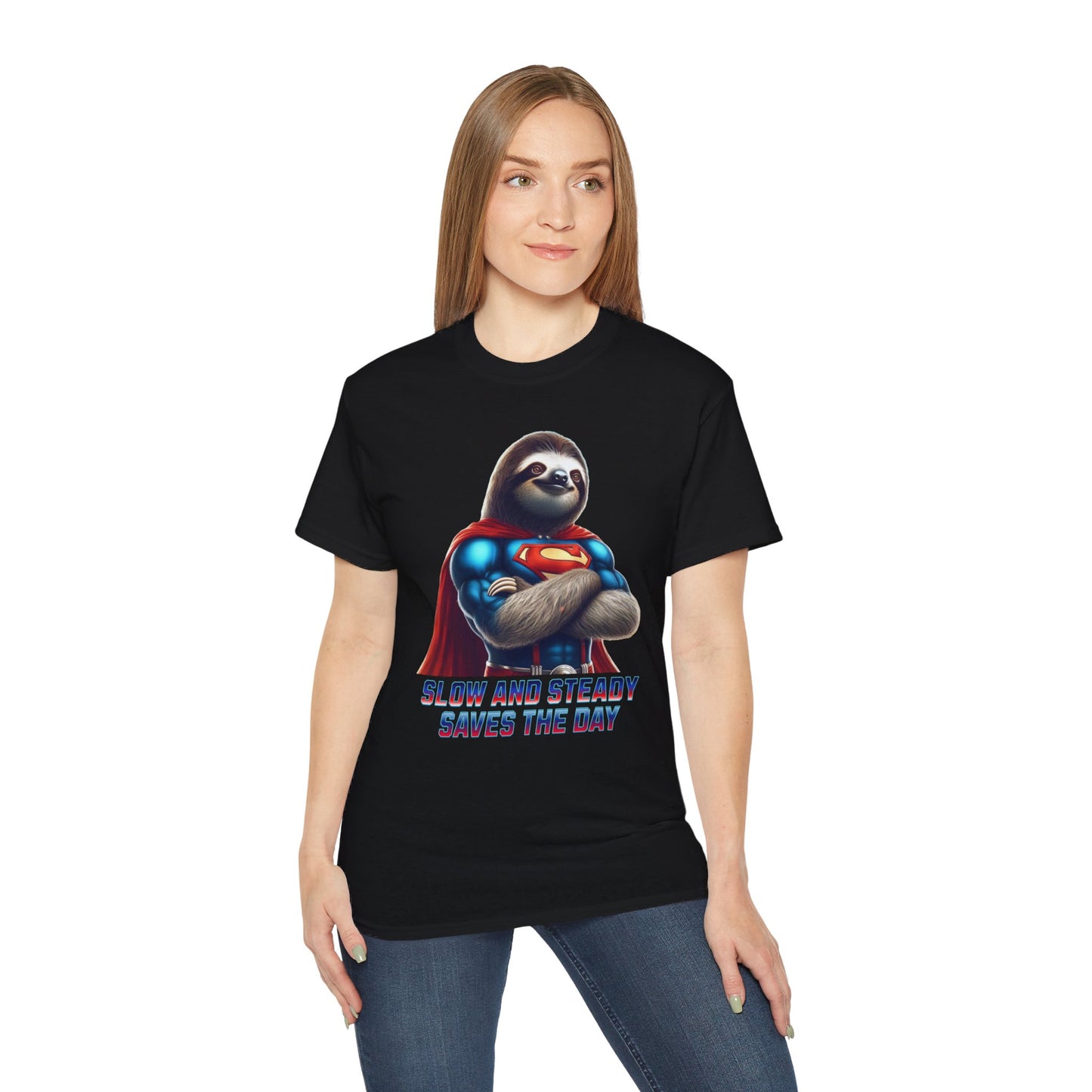 "Slow and Steady Saves the Day" Superhero Sloth - Unisex Ultra Cotton Tee