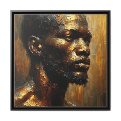 African Man , Portrait , Gold , Bronze , Black , abstract Impressionism , Matte Canvas, Black Frame