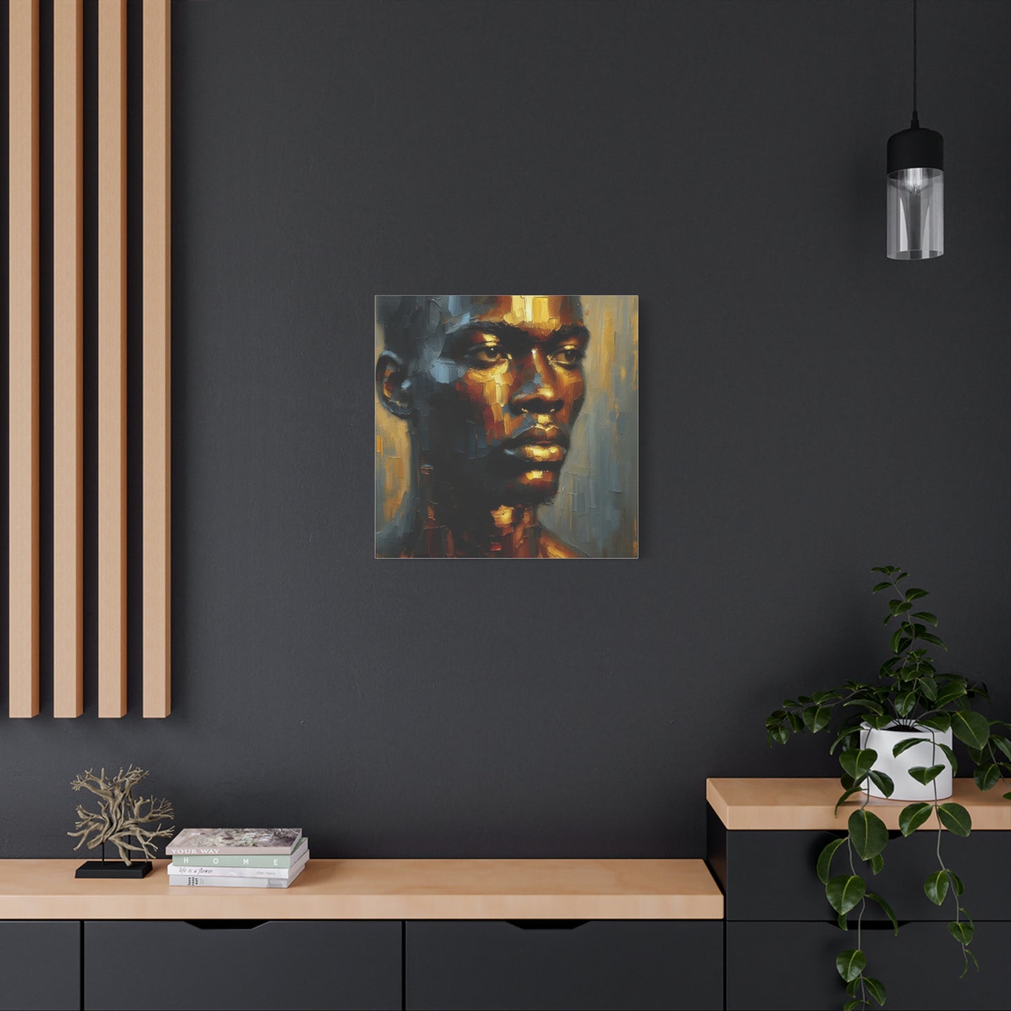 Portrait of an African Man in Bronze, Gold, and Black, abstract Impressionism , Matte Canvas, Stretched, 1.25", wall art , painting