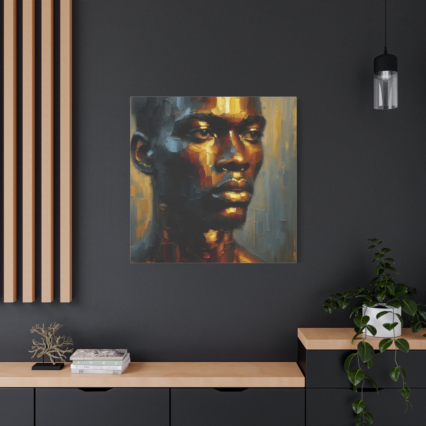 Portrait of an African Man in Bronze, Gold, and Black, abstract Impressionism , Matte Canvas, Stretched, 1.25", wall art , painting