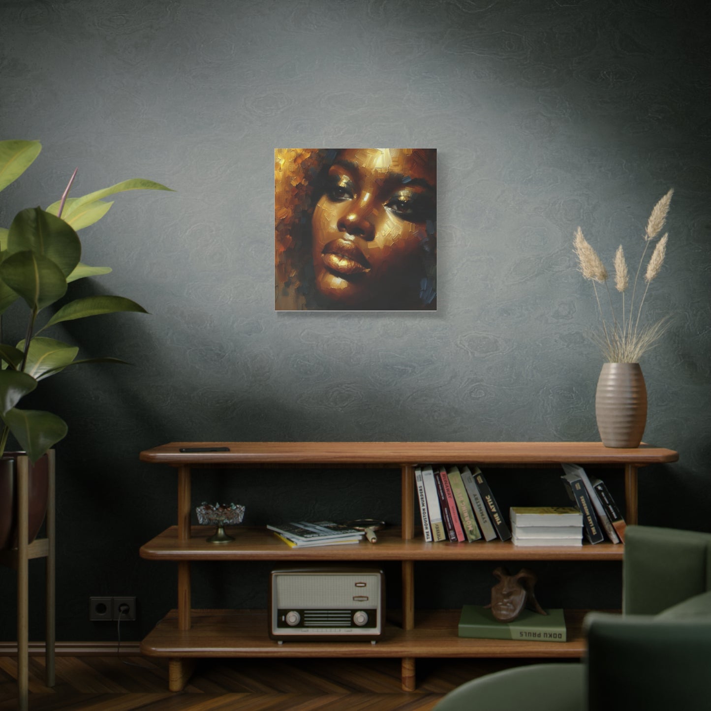 African Woman , Gold, Bronze, Black , abstract Impressionism , Giclée Print Canvas