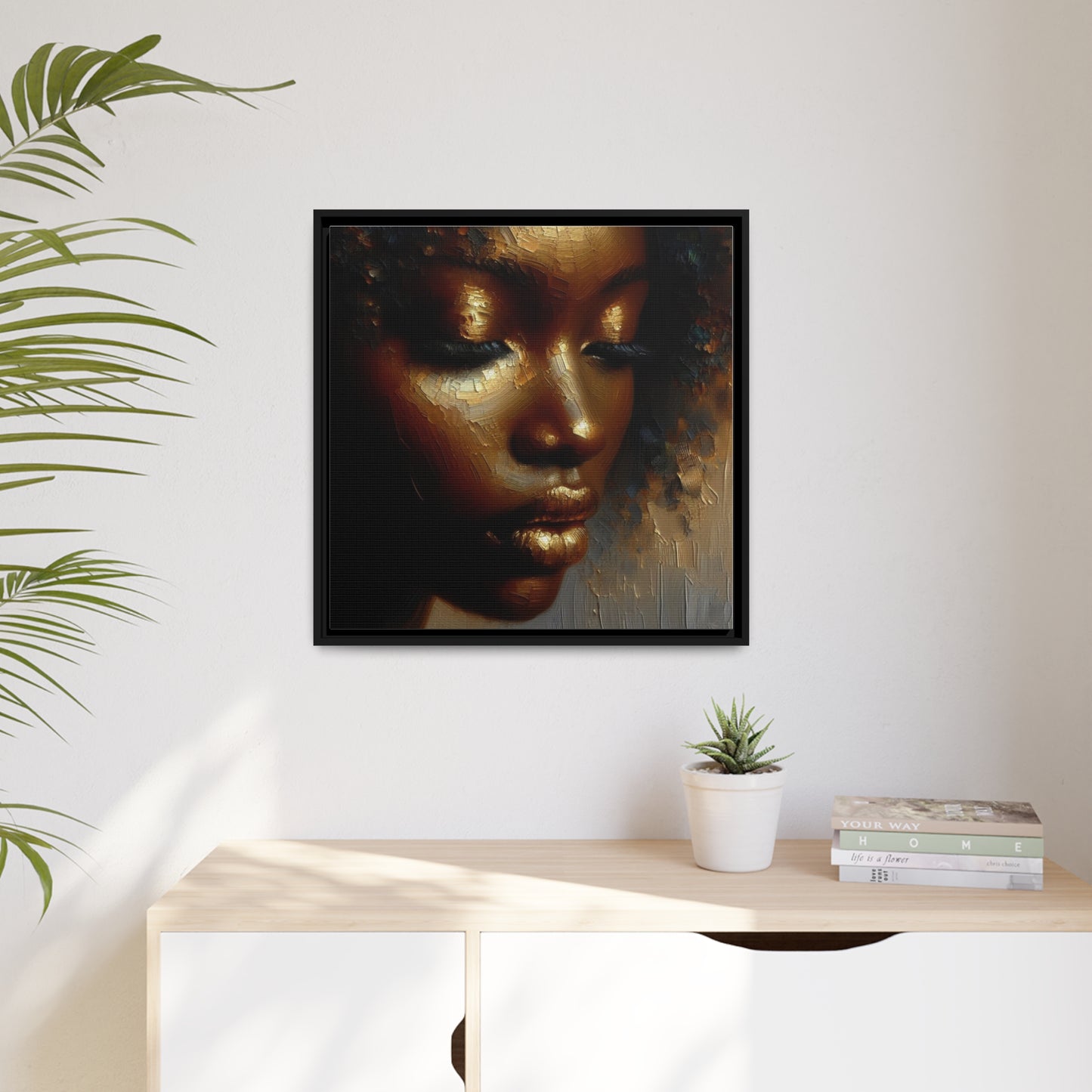 African woman , Gold , Bronze , Black , abstract Impressionism, Matte Canvas, Black Frame