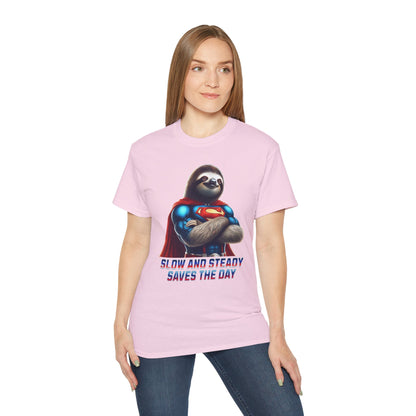 "Slow and Steady Saves the Day" Superhero Sloth - Unisex Ultra Cotton Tee