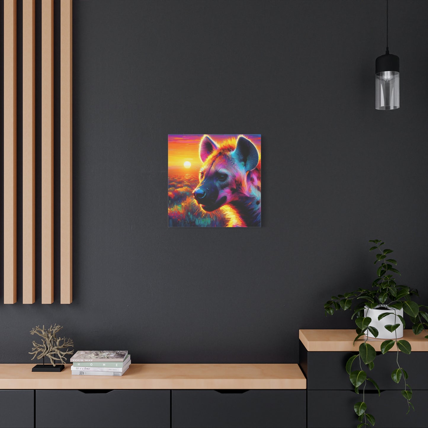 Hyena at sunrise  -  Portrait , abstract Impressionism , bright and vibrant colors , Oil painting on canvas print  , wall art ,