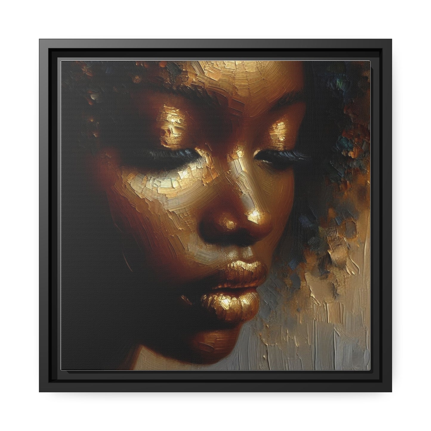 African woman , Gold , Bronze , Black , abstract Impressionism, Matte Canvas, Black Frame