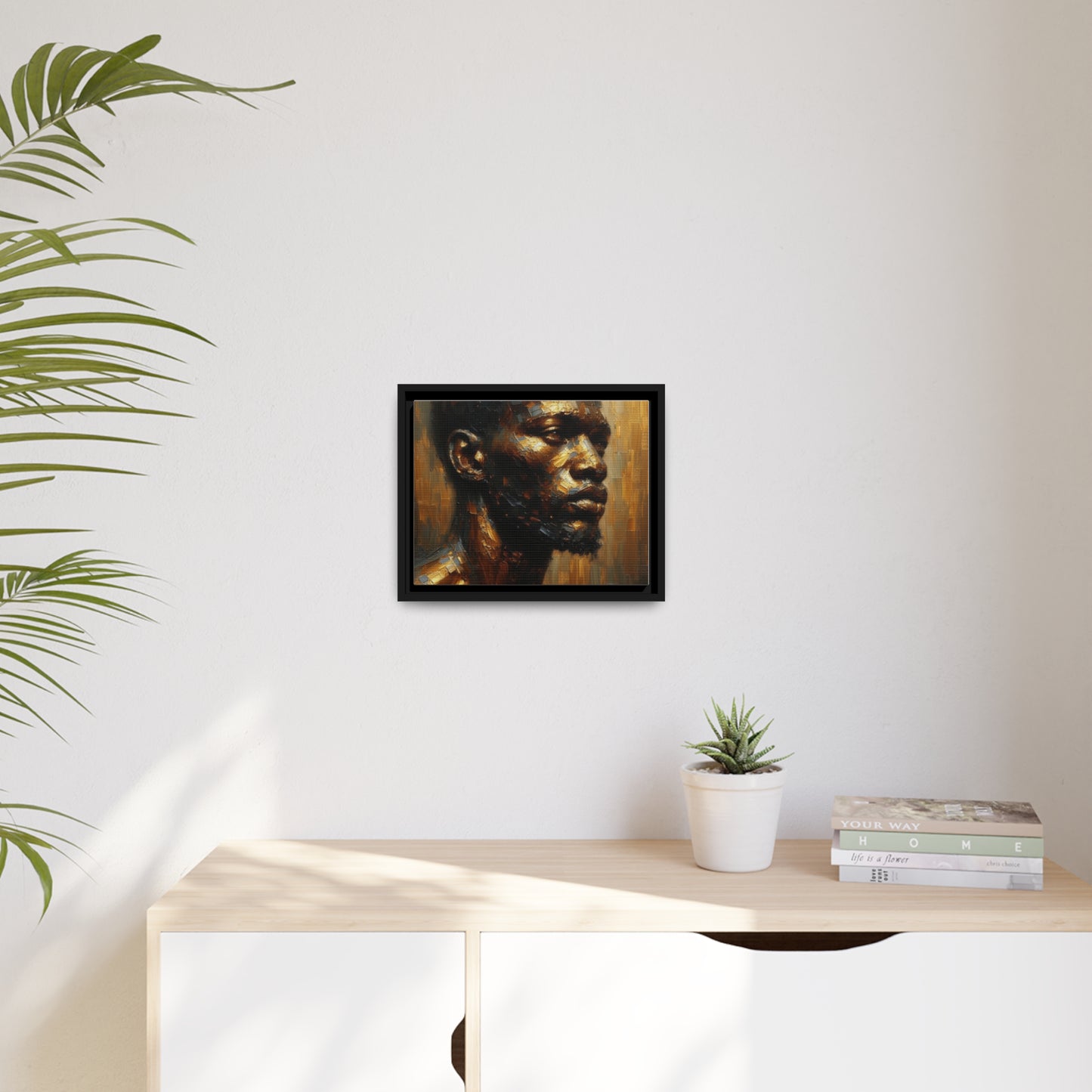 African Man , Portrait , Gold , Bronze , Black , abstract Impressionism , Matte Canvas, Black Frame