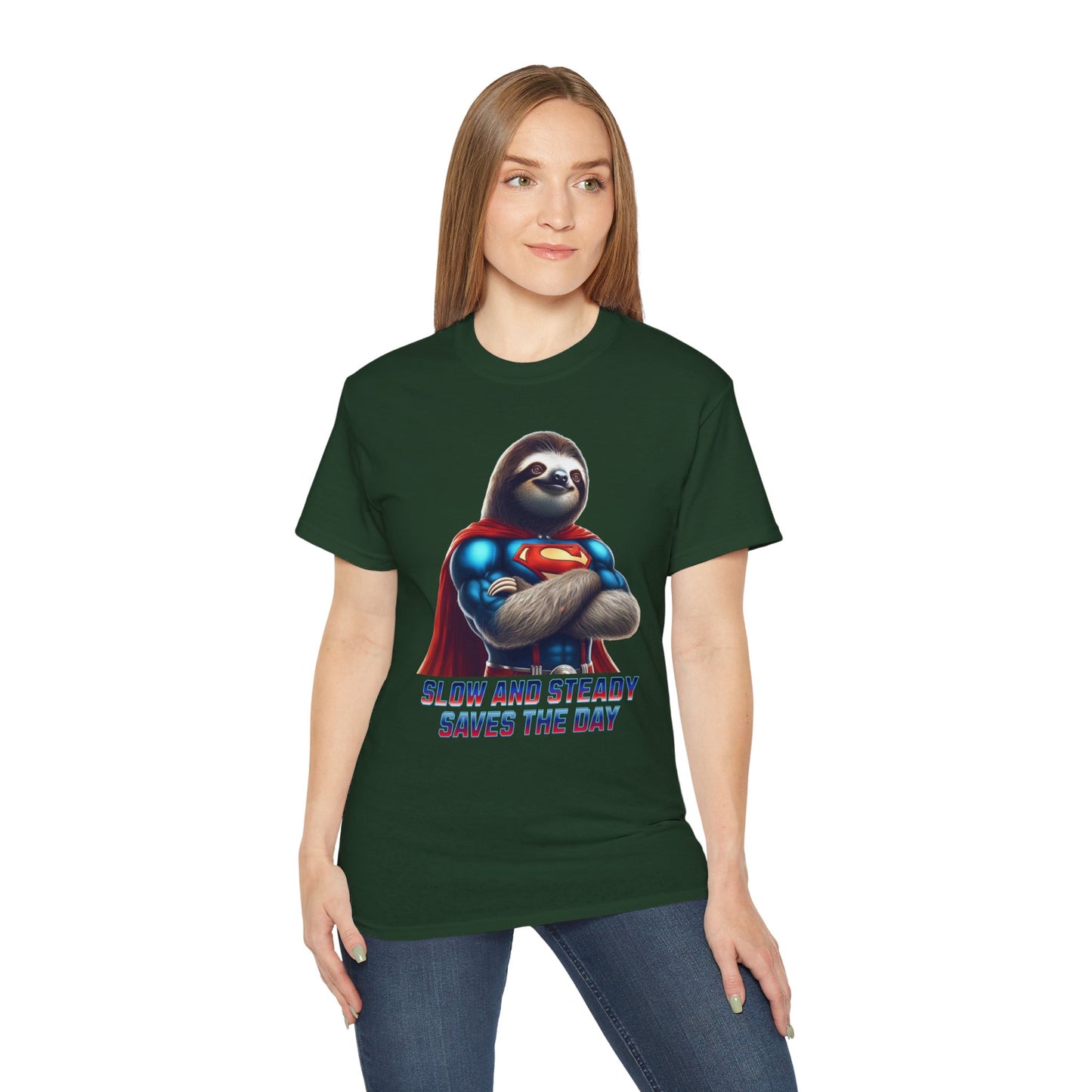 "Slow and Steady Saves the Day" Superhero Sloth - Unisex Ultra Cotton Tee