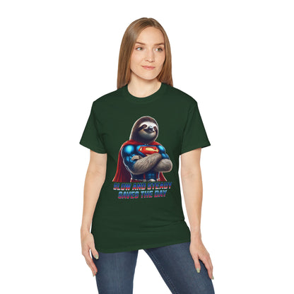 "Slow and Steady Saves the Day" Superhero Sloth - Unisex Ultra Cotton Tee