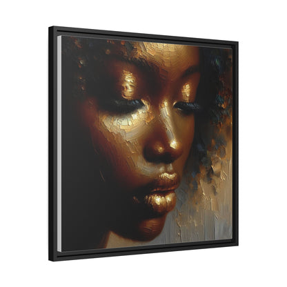 African woman , Gold , Bronze , Black , abstract Impressionism, Matte Canvas, Black Frame