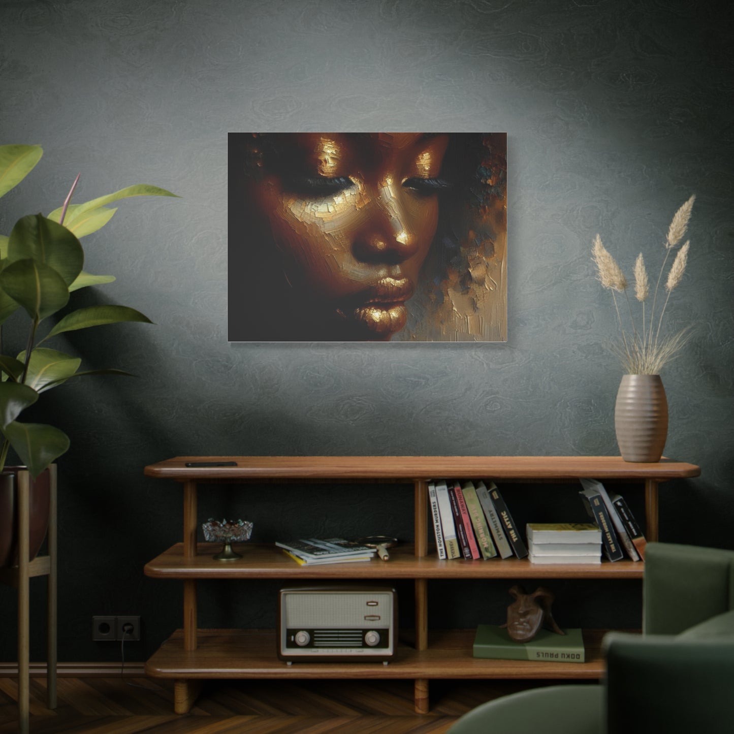 African Woman , Gold , Bronze, Black , abstract Impressionism , Giclée Print Canvas