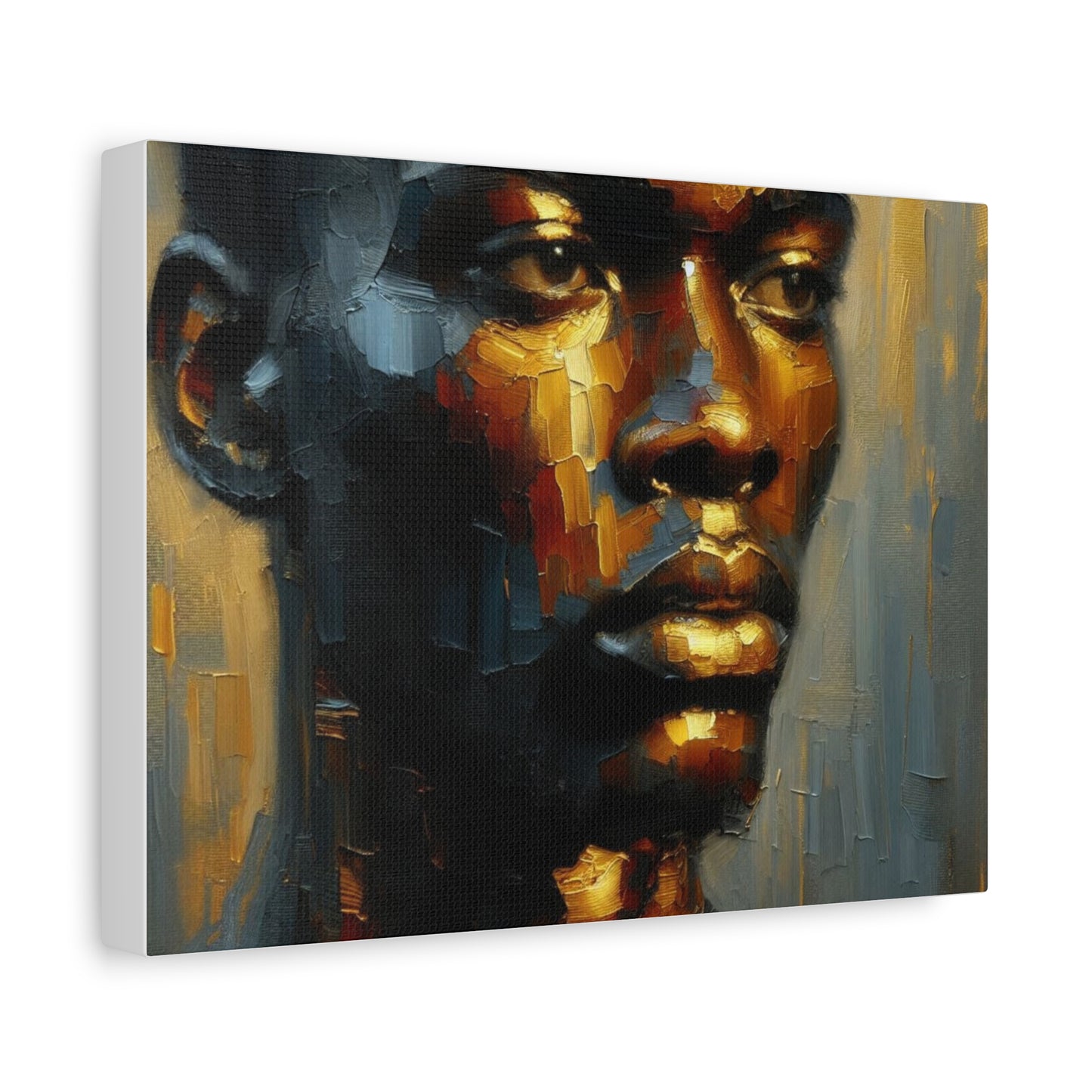 Portrait of an African Man in Bronze, Gold, and Black, abstract Impressionism , Matte Canvas, Stretched, 1.25", wall art , painting