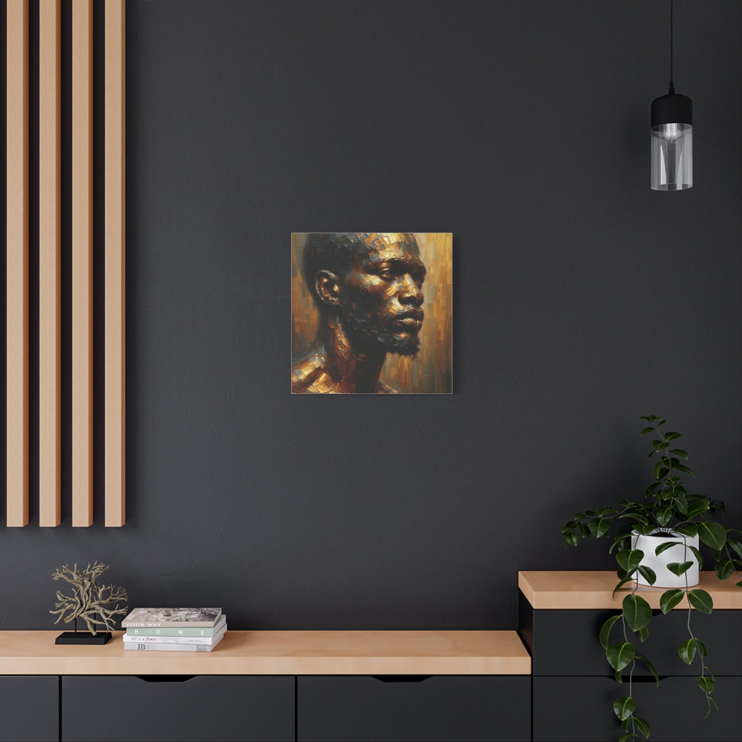 African Man , Gold , Bronze , Black , abstract Impressionism , Giclée Print Canvas