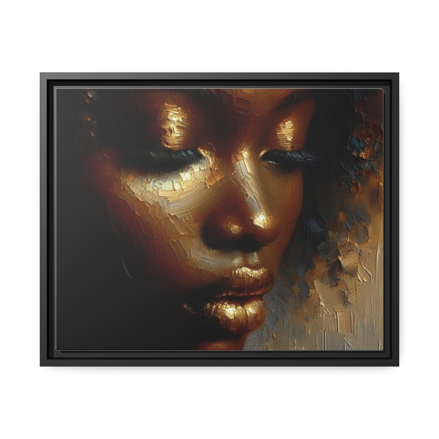 African woman , Gold , Bronze , Black , abstract Impressionism, Matte Canvas, Black Frame