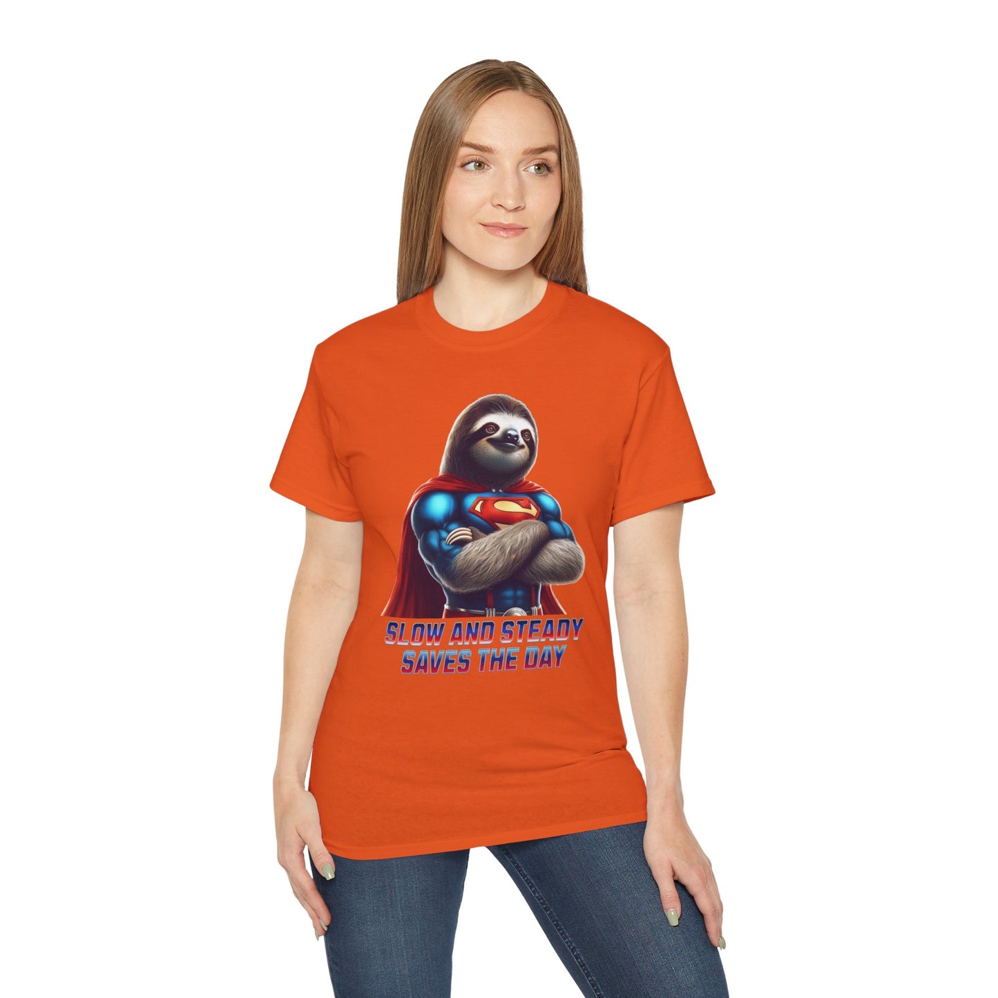 "Slow and Steady Saves the Day" Superhero Sloth - Unisex Ultra Cotton Tee