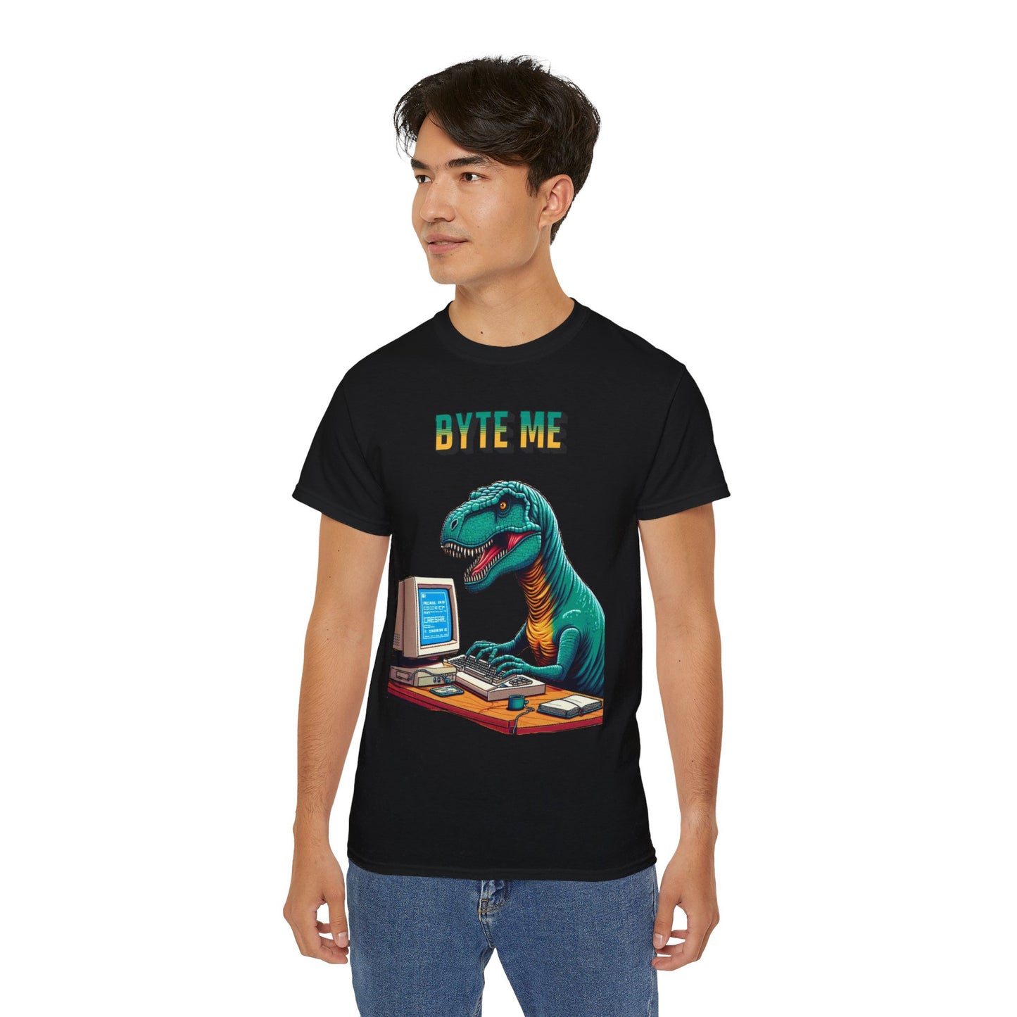 "Byte Me!" Tech-Savvy Dinosaur - Unisex Ultra Cotton Tee