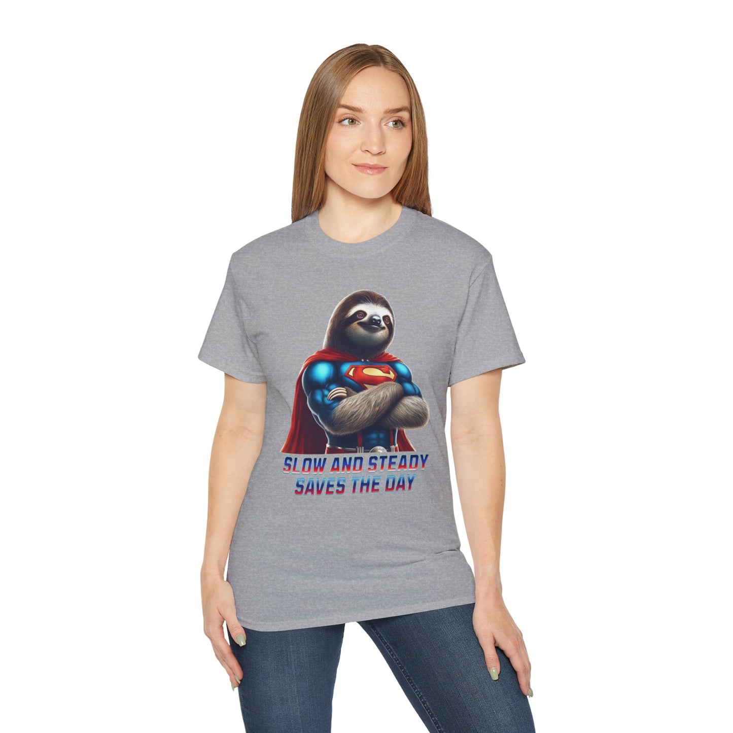 "Slow and Steady Saves the Day" Superhero Sloth - Unisex Ultra Cotton Tee