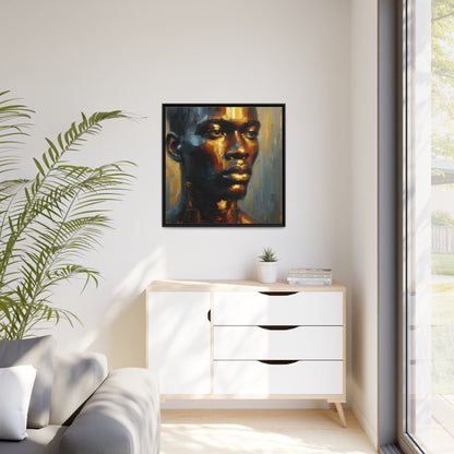 African man , portrait , gold bronze , black , Matte Canvas, Black Frame, wall decoration painting