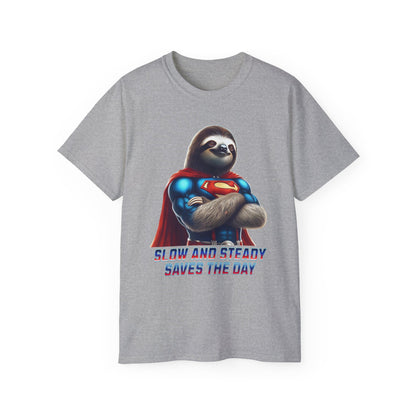 "Slow and Steady Saves the Day" Superhero Sloth - Unisex Ultra Cotton Tee