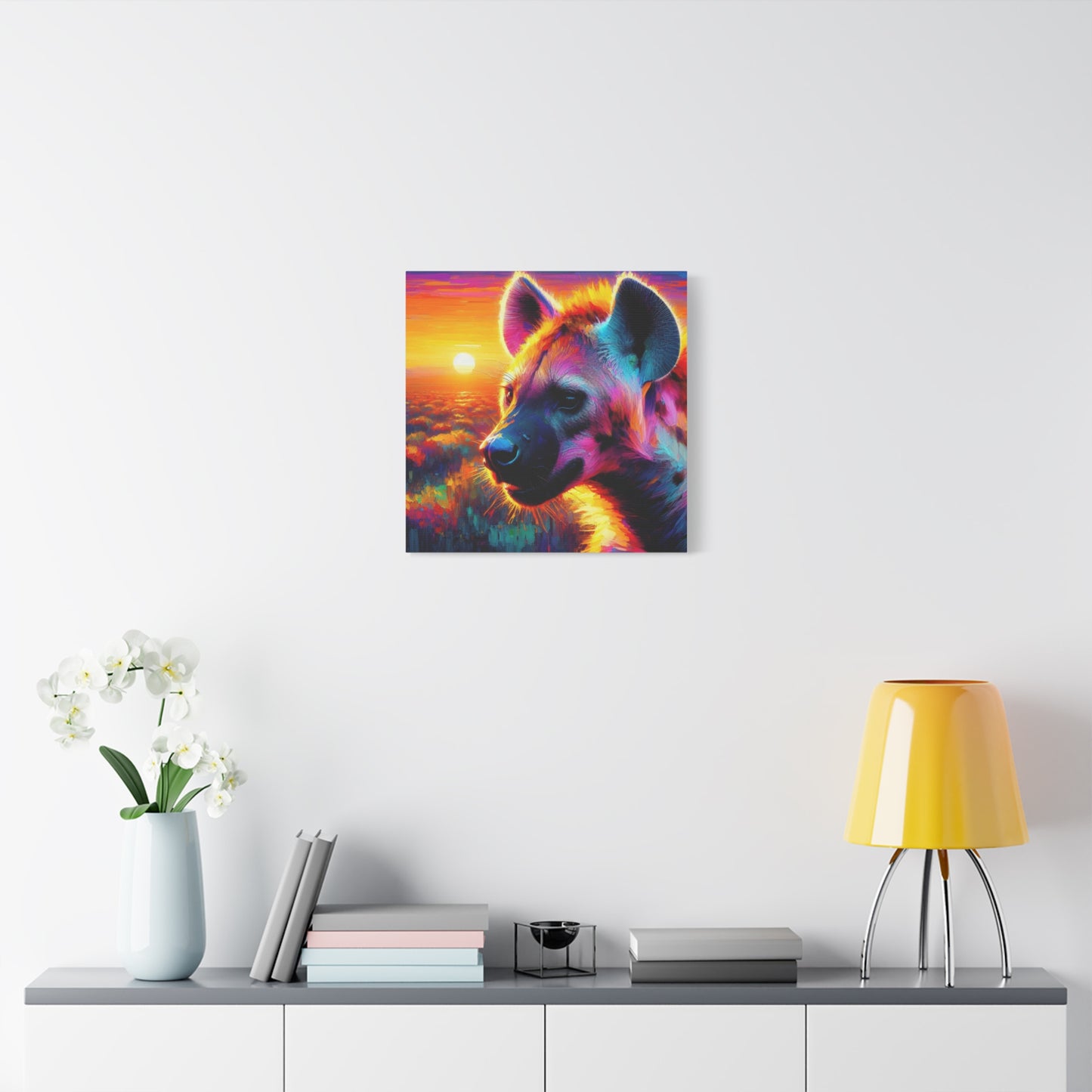 Hyena at sunrise  -  Portrait , abstract Impressionism , bright and vibrant colors , Oil painting on canvas print  , wall art ,