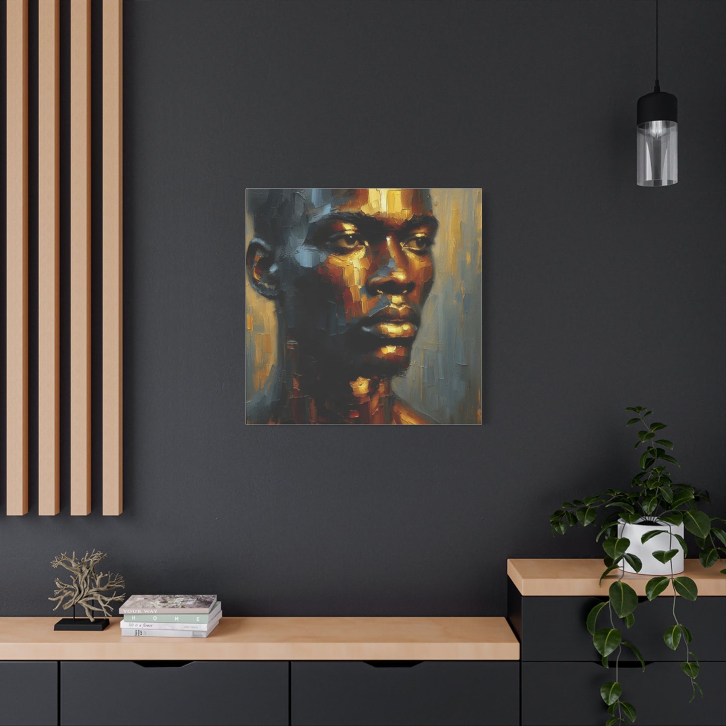 Portrait of an African Man in Bronze, Gold, and Black, abstract Impressionism , Matte Canvas, Stretched, 1.25", wall art , painting