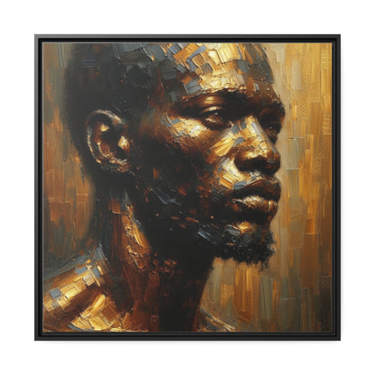 African Man , Portrait , Gold , Bronze , Black , abstract Impressionism , Matte Canvas, Black Frame