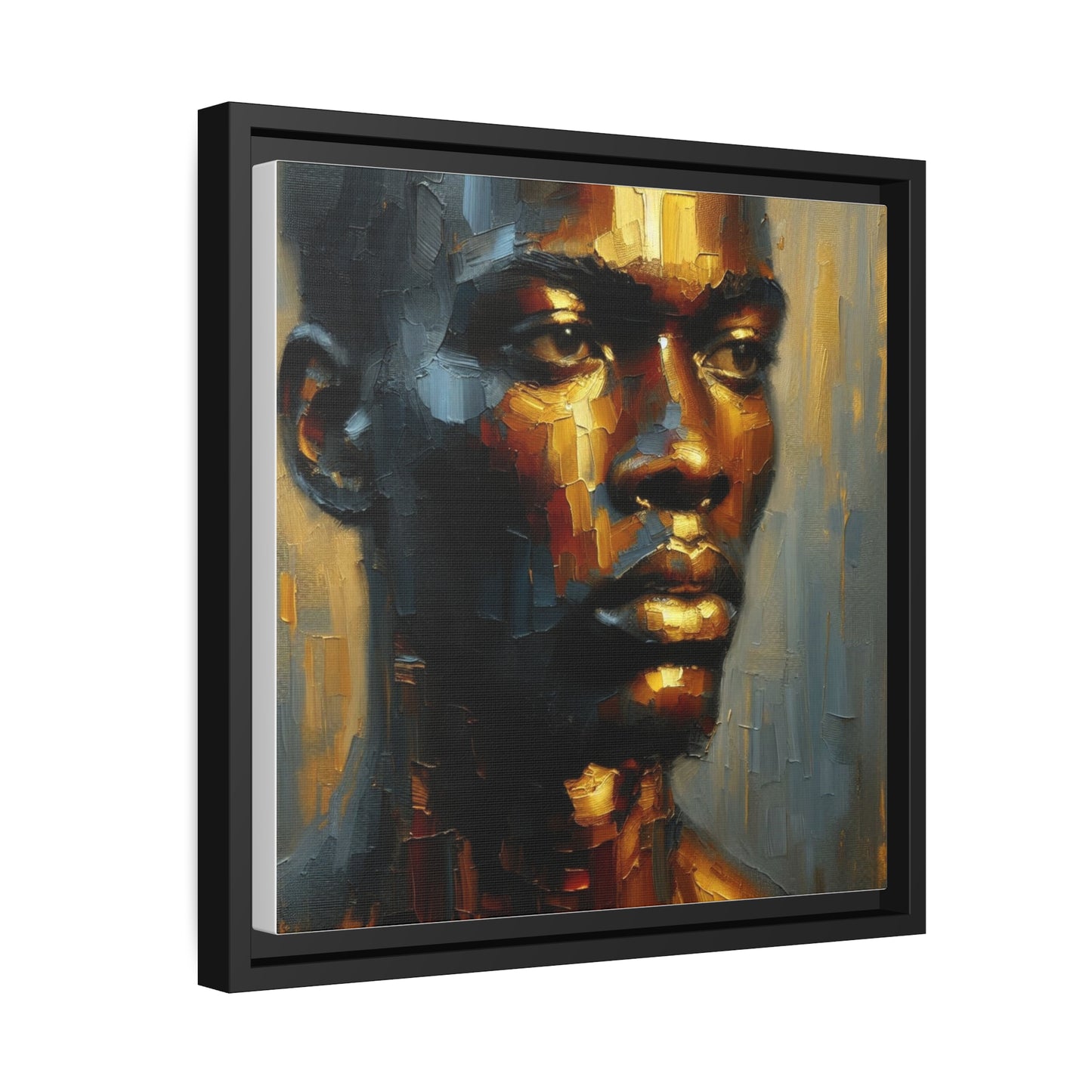 African man , portrait , gold bronze , black , Matte Canvas, Black Frame, wall decoration painting