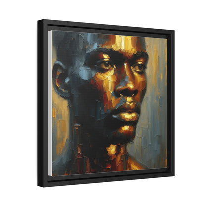 African man , portrait , gold bronze , black , Matte Canvas, Black Frame, wall decoration painting