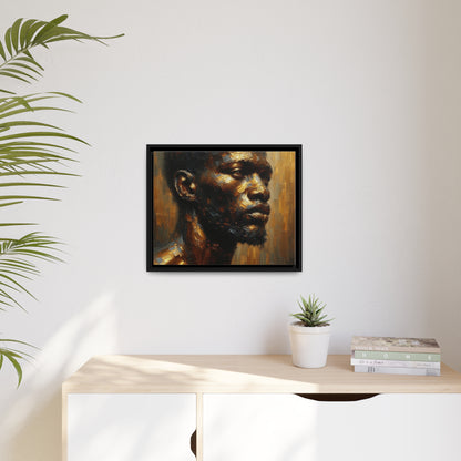 African Man , Portrait , Gold , Bronze , Black , abstract Impressionism , Matte Canvas, Black Frame