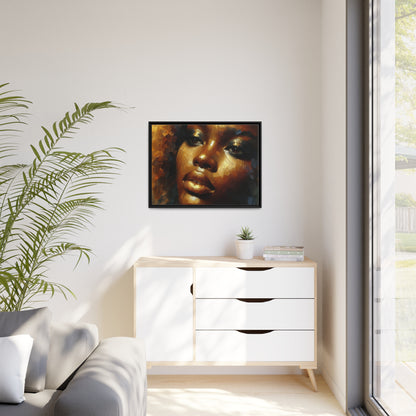 African Woman , portrait , Gold , Bronze , abstact Impressionism , Matte Canvas, Black Frame