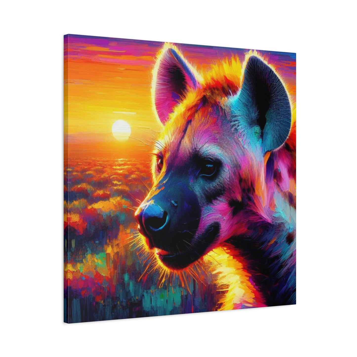 Hyena at sunrise  -  Portrait , abstract Impressionism , bright and vibrant colors , Oil painting on canvas print  , wall art ,