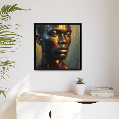 African man , portrait , gold bronze , black , Matte Canvas, Black Frame, wall decoration painting