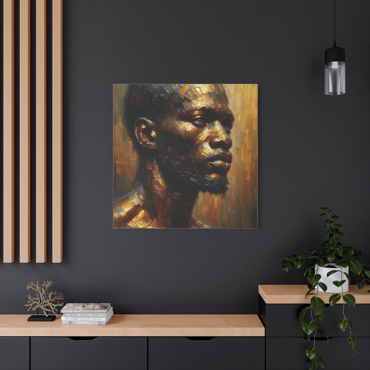 African Man , Gold , Bronze , Black , abstract Impressionism , Giclée Print Canvas